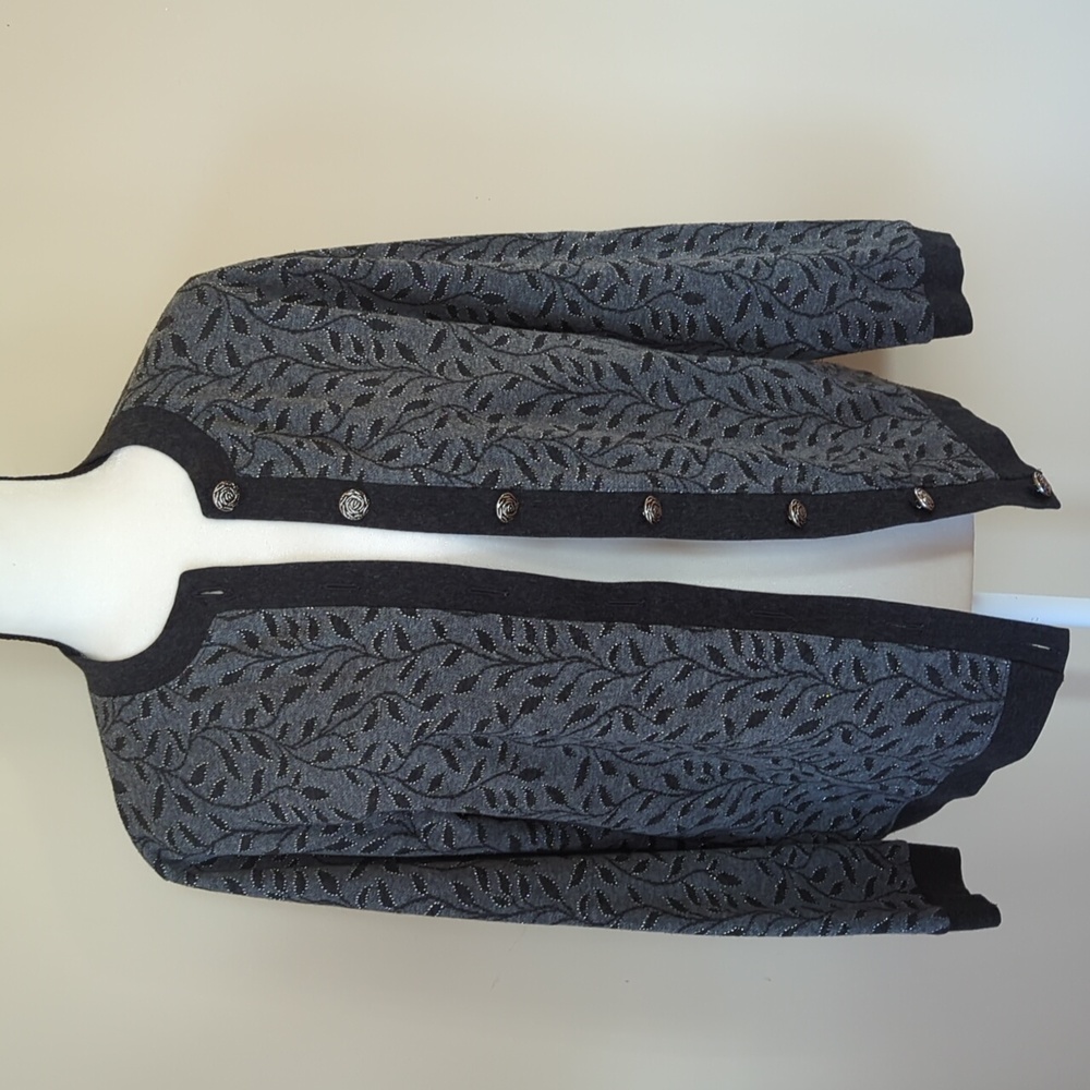 Cathy Daniels Metallic Leaf Button Up Cardigan Sw… - image 1